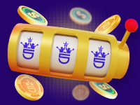 slot machine with High 5 Casino logo and coins behind it